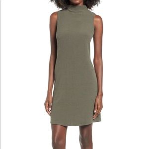 Madison & Berkeley Mock Neck Olive Rib Knit Dress